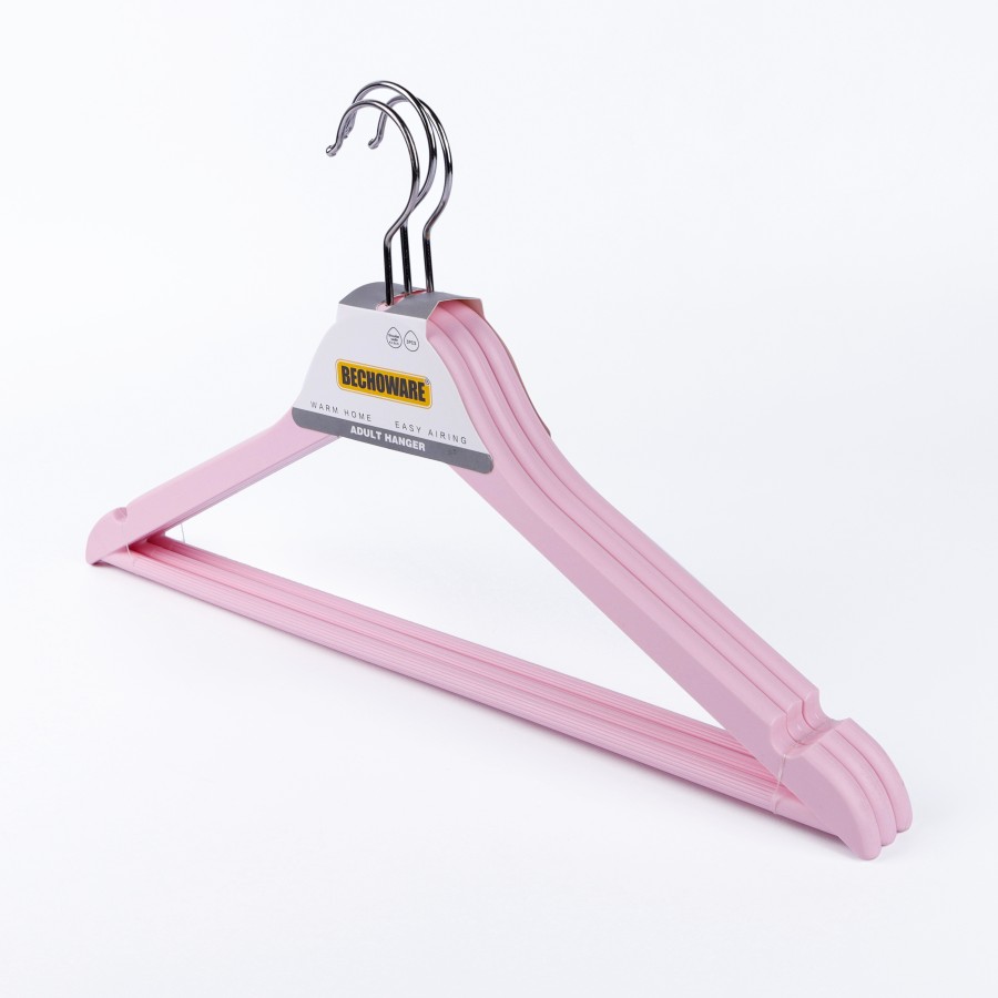 BECHOWARE 3pc Plastic Cloth Hanger 43.8cm - Pink