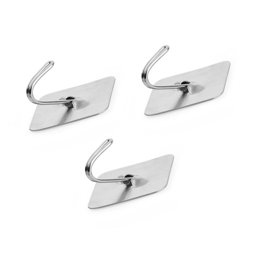 Generic Stainless Steel Diamond Shaped Adhesive Sticker Hook 3pc Pack