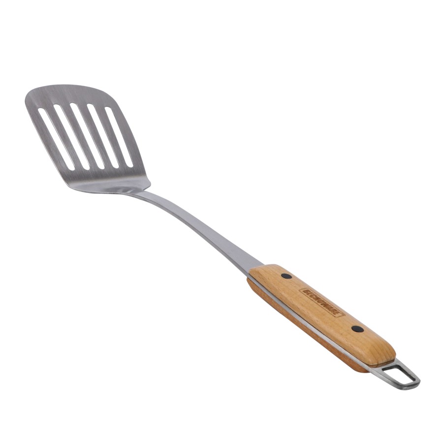 BECHOWARE Stainless Steel Wooden Handle Slotted Turner Spatula 36.5cm