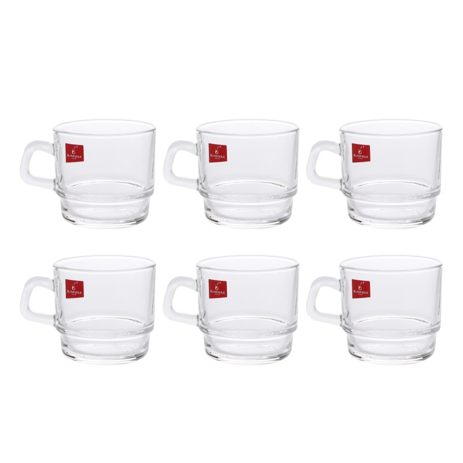 BLINKMAX 6pc Tea Cup Glass Tumbler Set Transparent Drinkware 210ml