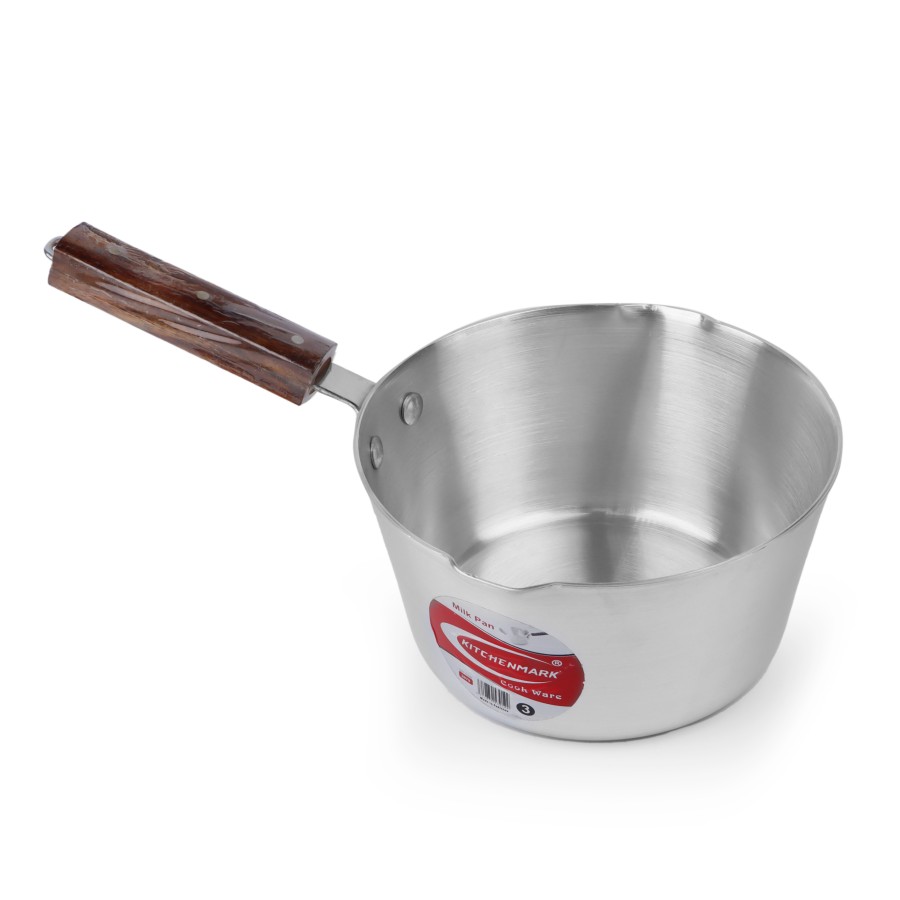 KITCHENMARK 3pcs Aluminium Milk Pan Set Wooden Handle- 2L, 2.5L, 3.8L