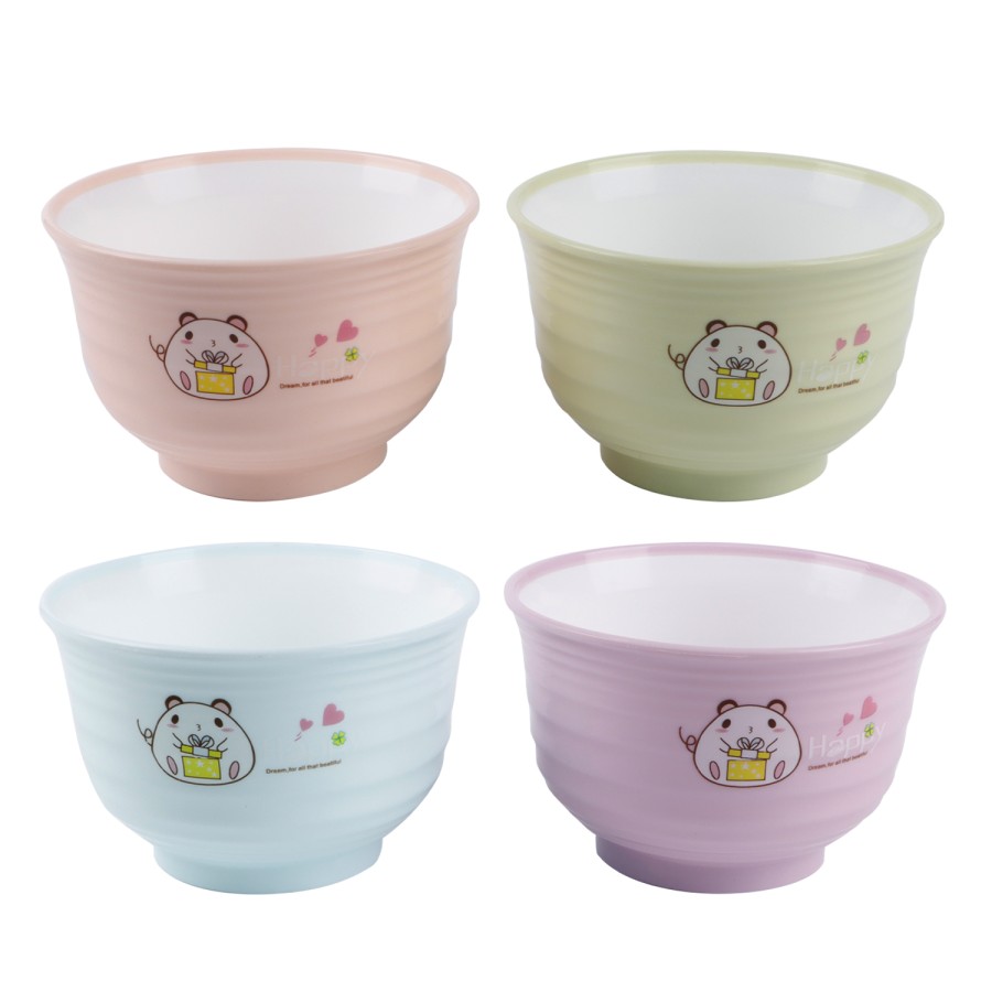 Generic Round Plastic Bowl 300ml 4pc Set - 4 Color Pack