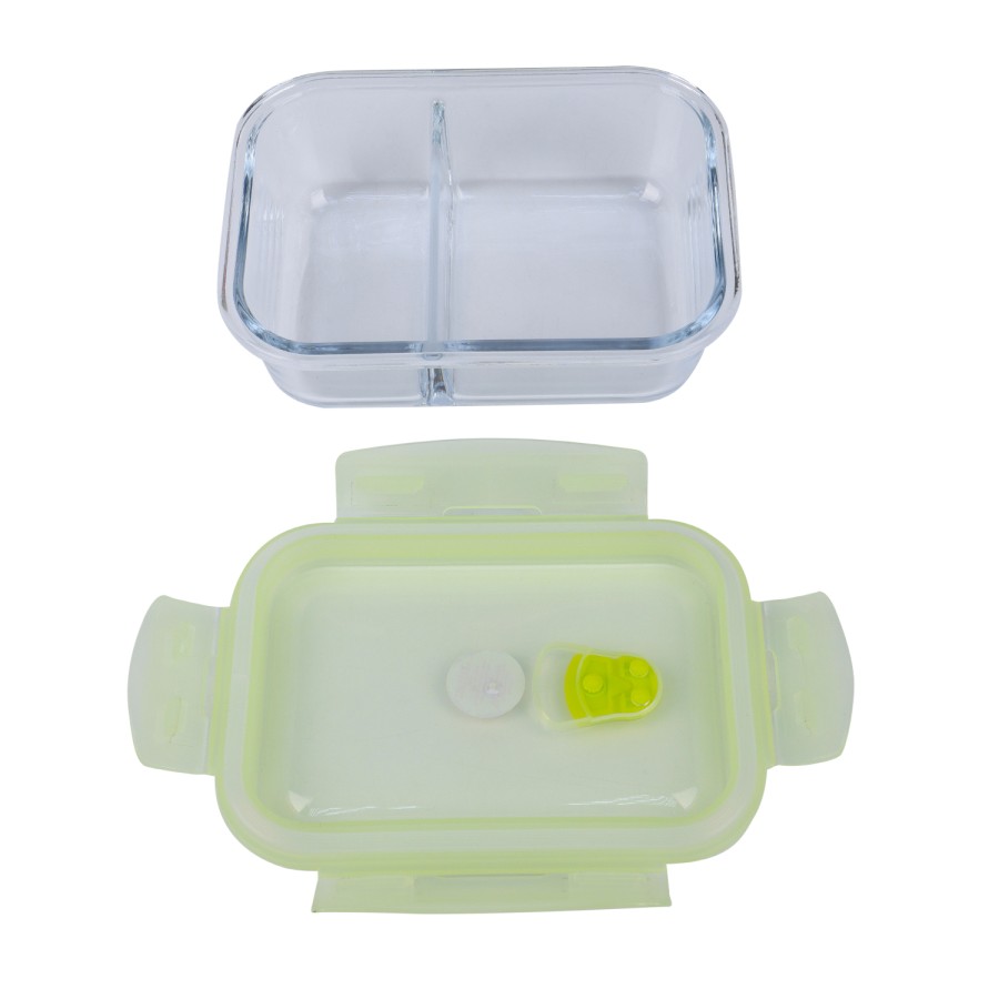 Generic Glass Storage Rectangular 2 Compartment Food Container 640ml - Green