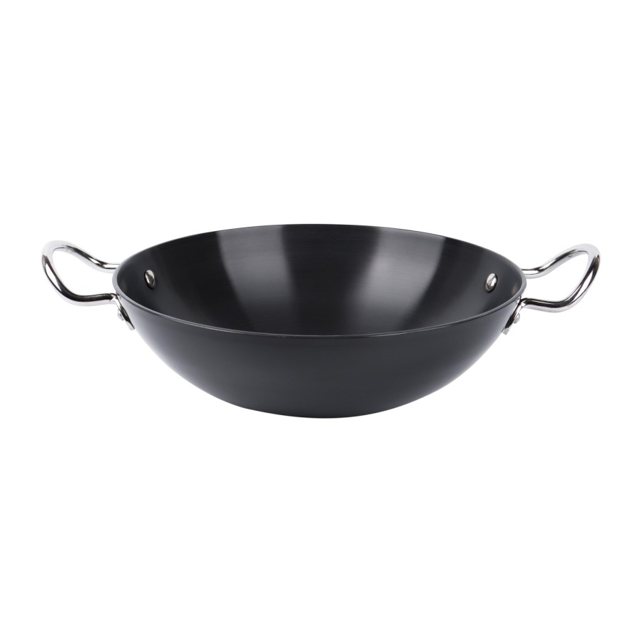 KITCHENMARK Hard Anodized Aluminium Wok Pan Shallow Kadai 26cm - Black 