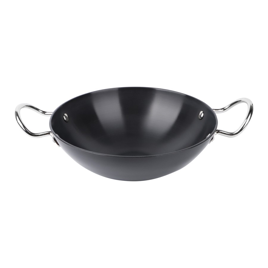 KITCHENMARK Hard Anodized Aluminium Wok Pan Shallow Kadai 24cm - Black 