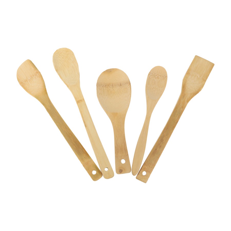 KITCHENMARK 5pc Bamboo Kitchen Spoon Set with Cutlery Holder