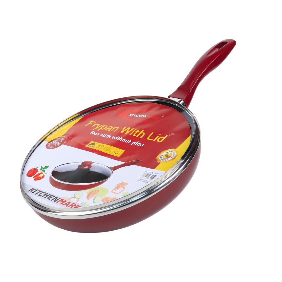 KITCHENMARK Nonstick Aluminium Frypan with Lid 26cm - Red