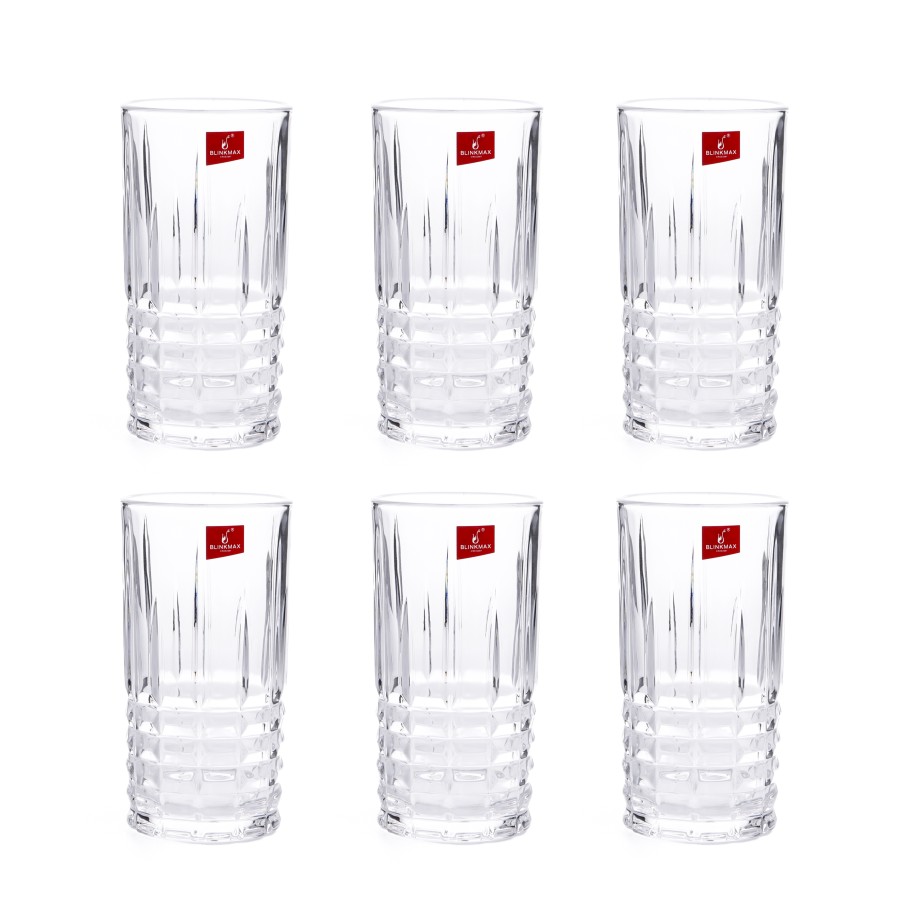 BLINKMAX 6pc Designer Glass Tumbler Set Transparent Drinkware 440ml