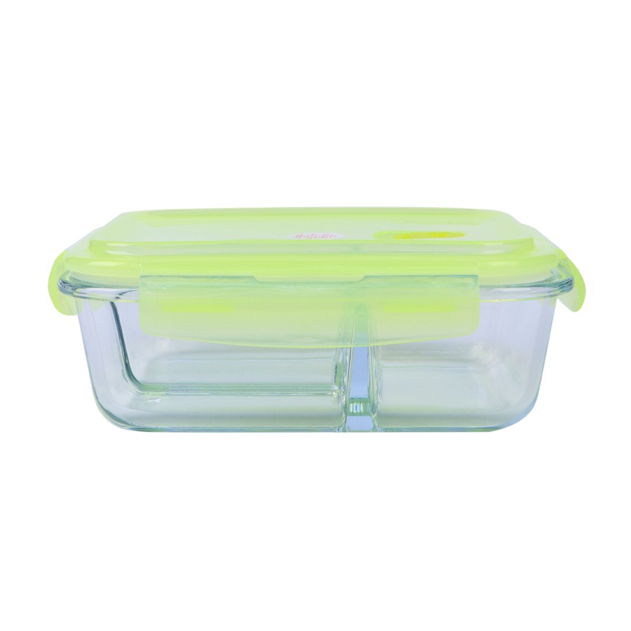 Generic Glass Storage Rectangular 3 Compartment Food Container 1040ml - Green