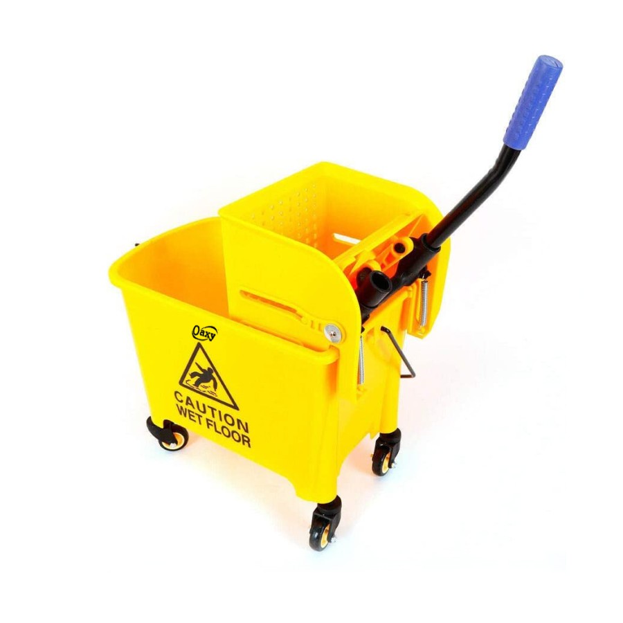 Oaxy Plastic Cleaning Trolley with Mop Bucket Wiper - Yellow