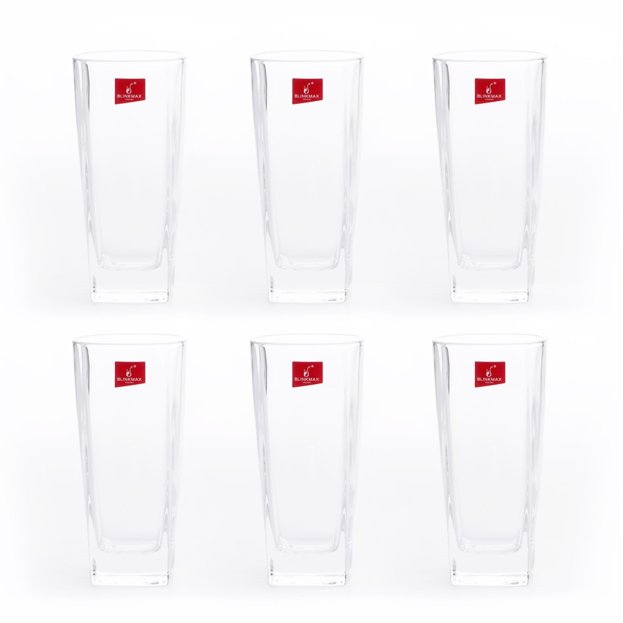 BLINKMAX 6pc Rectangular Glass Tumbler Set Transparent Drinkware 260ml