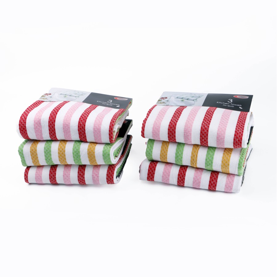 KITCHENMARK Cotton Kitchen Towels 3pc Pack x 6 Set 