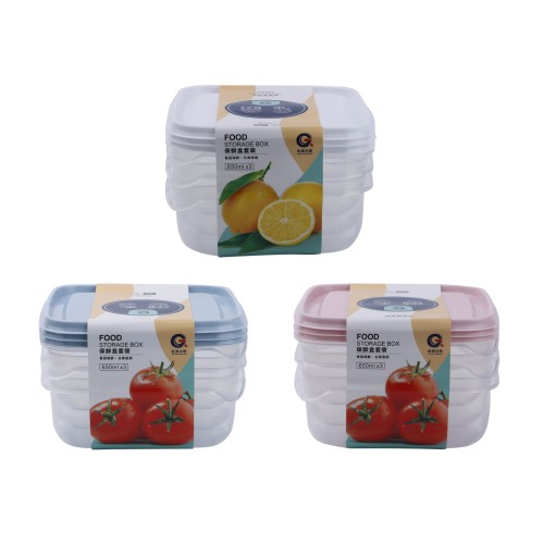 Generic Plastic Square 3pc Food Storage Container 650ml - 3 Color Pack