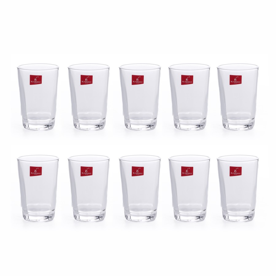 BLINKMAX 10pc Flat Glass Tumbler Set Transparent Drinkware 150ml