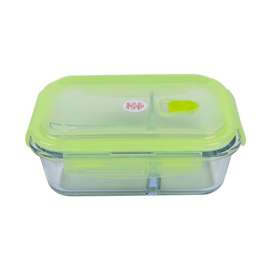 Generic Glass Storage Rectangular 3 Compartment Food Container 1040ml - Green