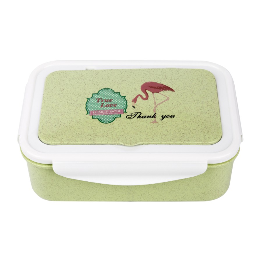 Generic Plastic Rectangular Airtight Lunch Box With Plastic Fork And Spoon 22cm- Green