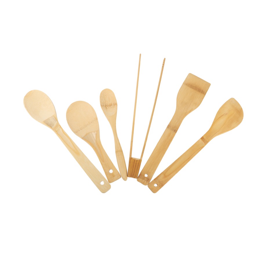 KITCHENMARK 6pc Bamboo Kitchen Spoon Set with Cutlery Holder