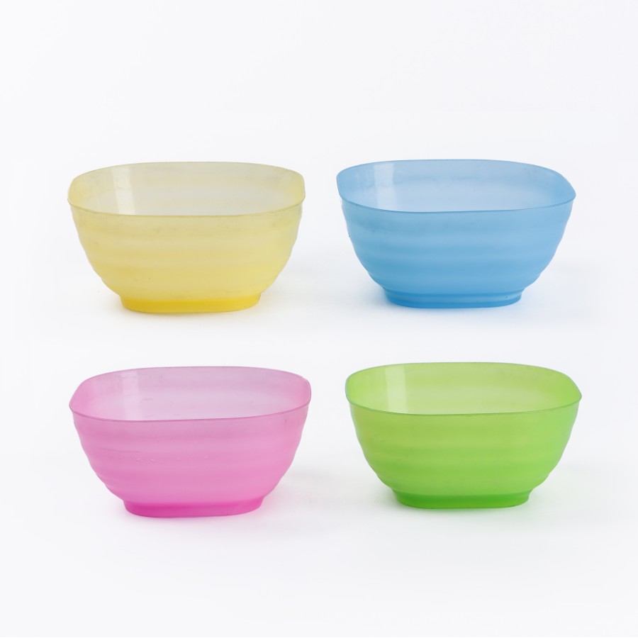 Generic Plastic Rectangular Bowl 250ml 4pc Set - Multicolor