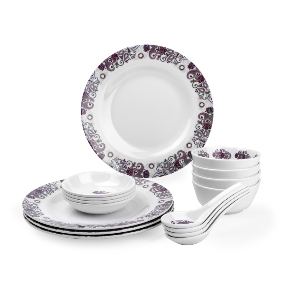 KITCHENMARK 22 pieces Melamine Dinner Set -  Pink Paisley