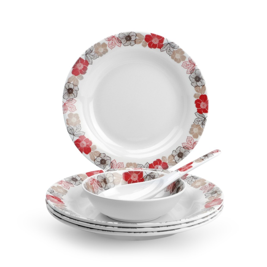 KITCHENMARK 22 pieces Melamine Dinner Set -  Orange Floral