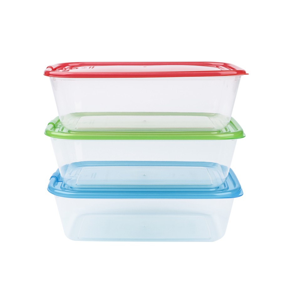 Generic 3pc Plastic Rectangle Microwavable Airtight Food Storage Container 1300ml - 3 Color Pack