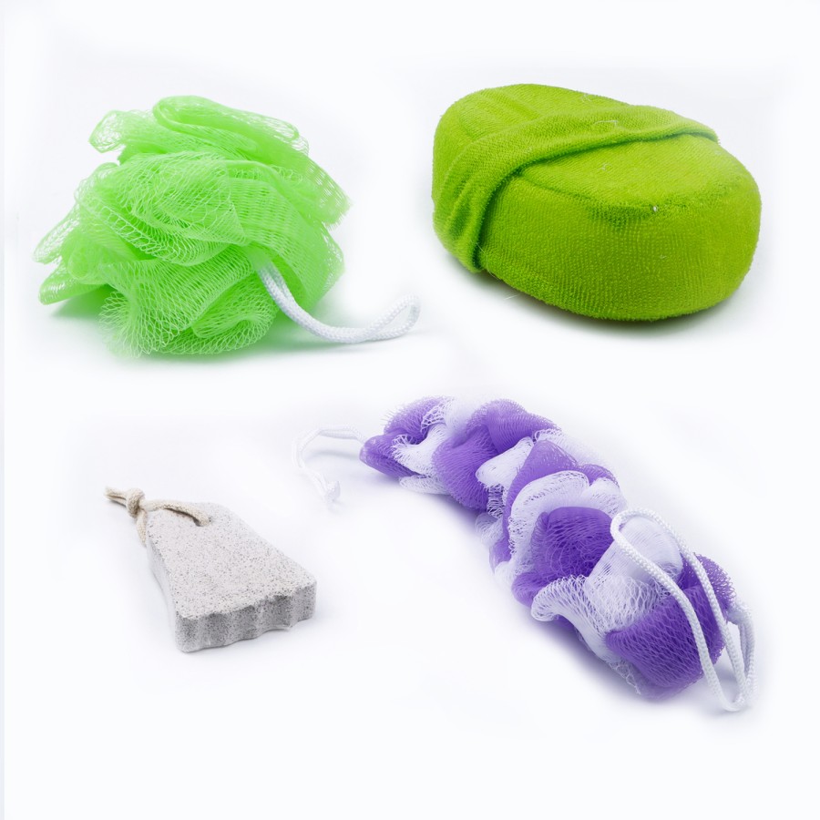 Generic 4pc Bath Leaf Sponge Loofah Scrubber Pumice Stone Combo Pack - 4 Color Pack