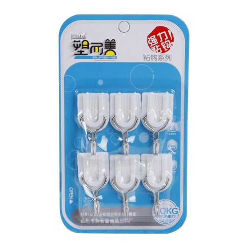 Generic 6pc Stainless Steel Adhesive Hooks - White