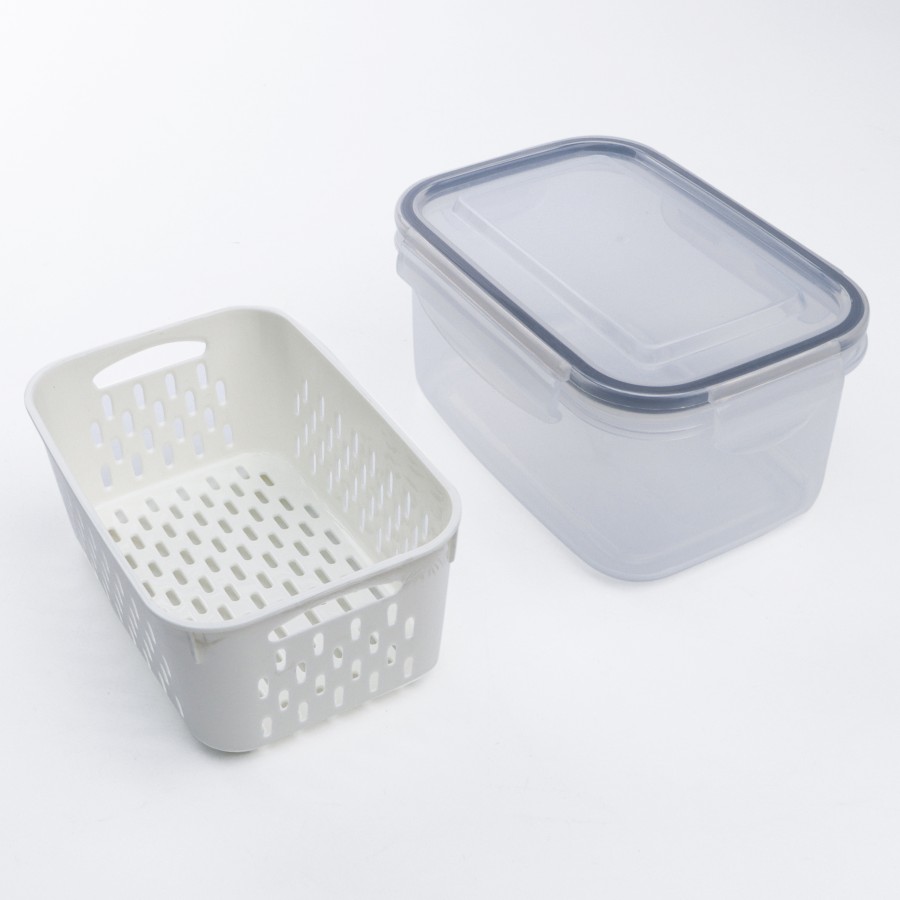 Generic Rectangular Draining Crisper Airtight Food Container 800ml White