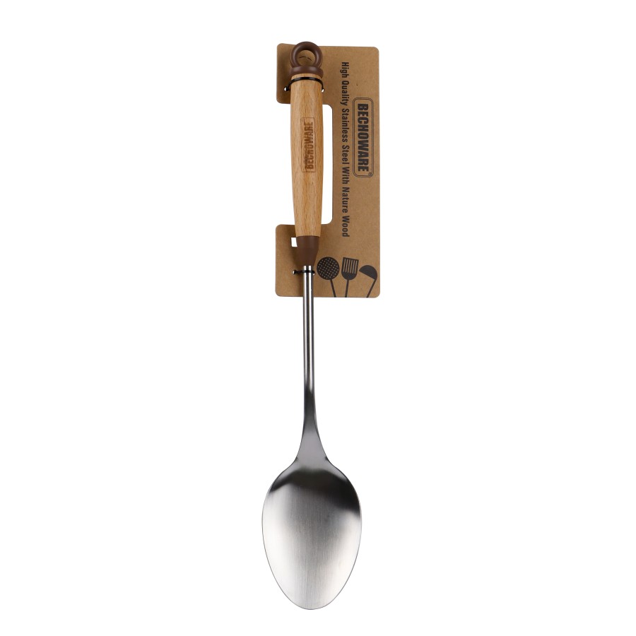 BECHOWARE Stainless Steel Wooden Basting Serving Spoon 41.5cm