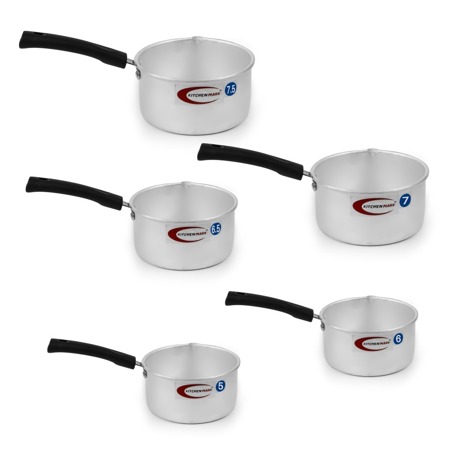 KITCHENMARK 5pc Aluminium Sauce Pan with Black Handle -5.5