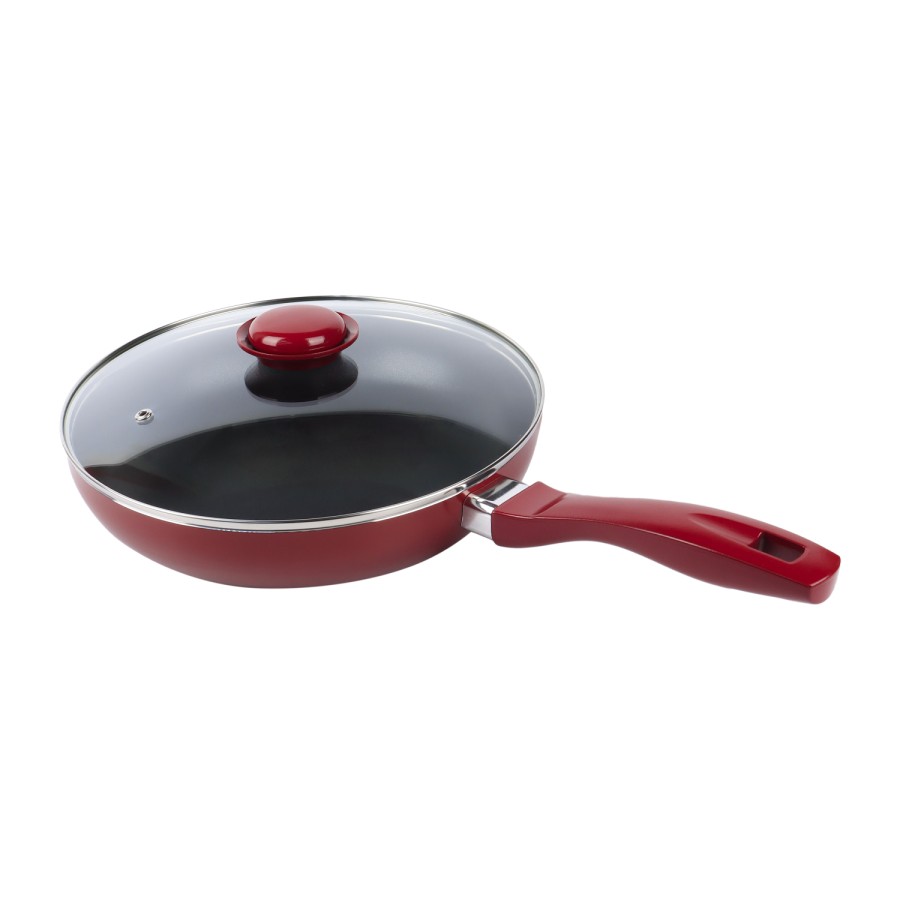 KITCHENMARK Nonstick Aluminium Frypan with Lid 26cm - Red