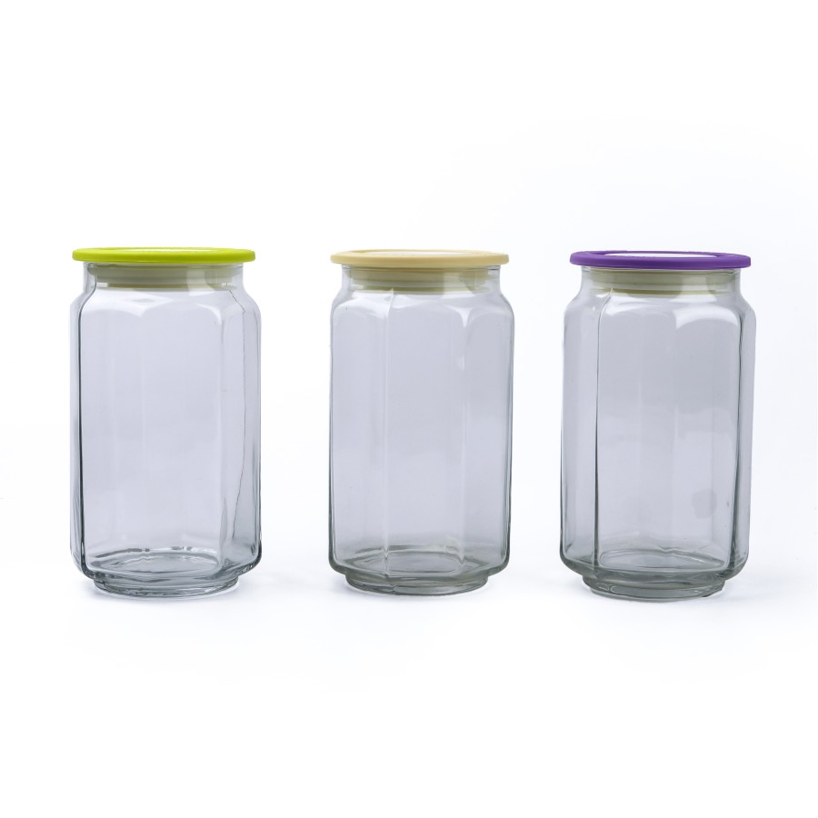 Generic Round Airtight Storage Glass Jar 850ml - 3 Color Pack