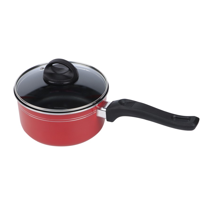 KITCHENMARK Nonstick Aluminium Saucepan with Glass Lid 16cm - Red