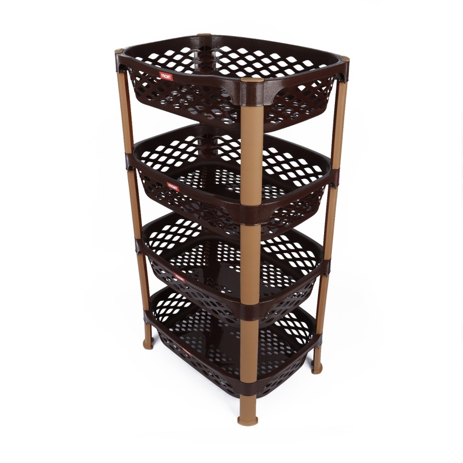 Nakoda Prestige Plastic Rectangle Rack 4 Tier Big - 80x30.5cm Brown