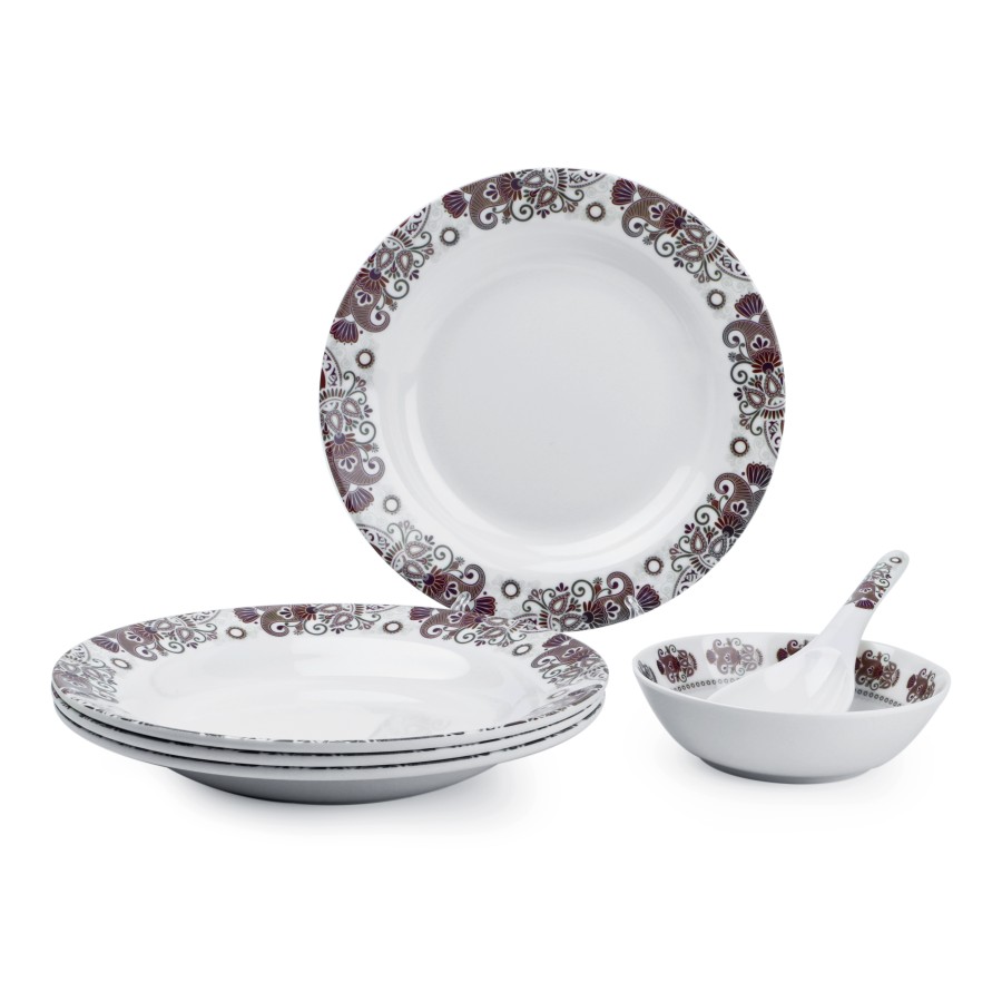 KITCHENMARK 22 pieces Melamine Dinner Set -  Pink Paisley