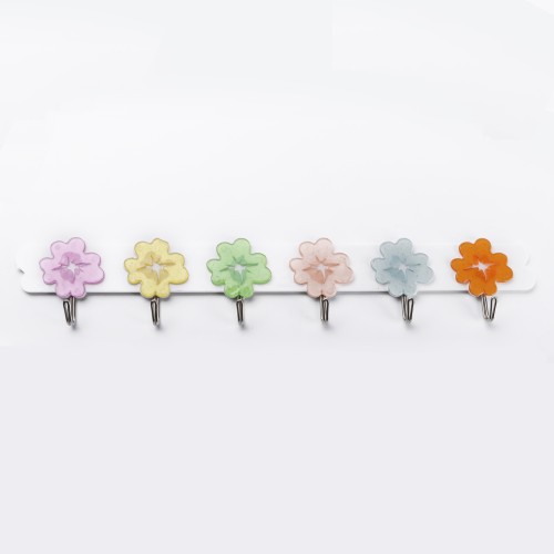 Generic Flower Design Adhesive Sticker Hook 6-in-1 pc Multicolor Pack