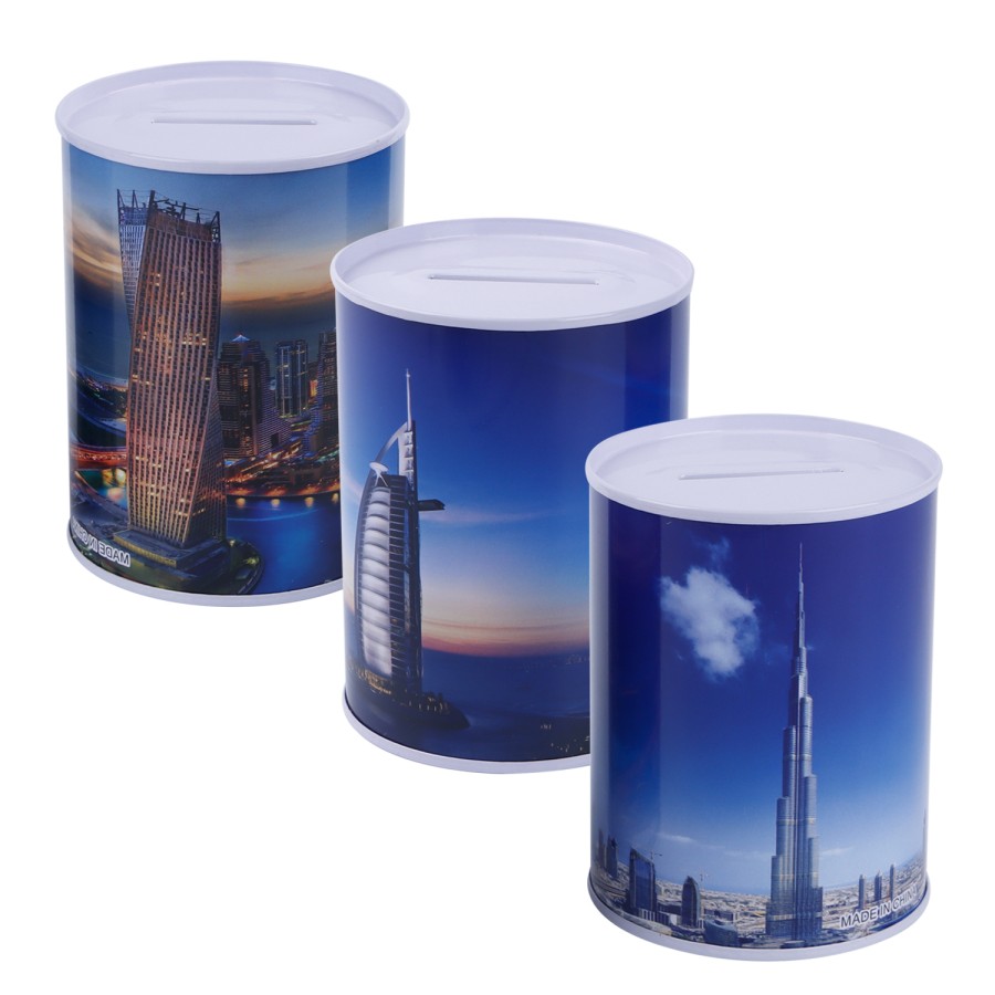 Generic Metallic Dubai Themed Coin Box Size S 10cm - 3 Color Pack