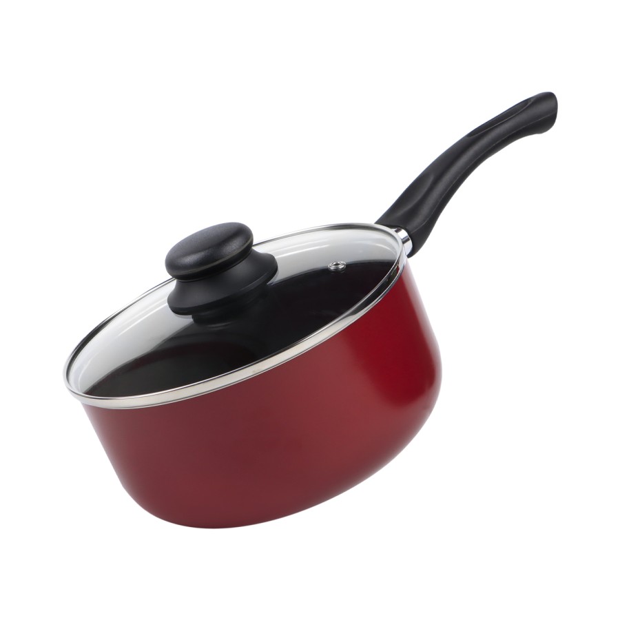 KITCHENMARK Nonstick Aluminium Saucepan with Glass Lid 20cm - Red