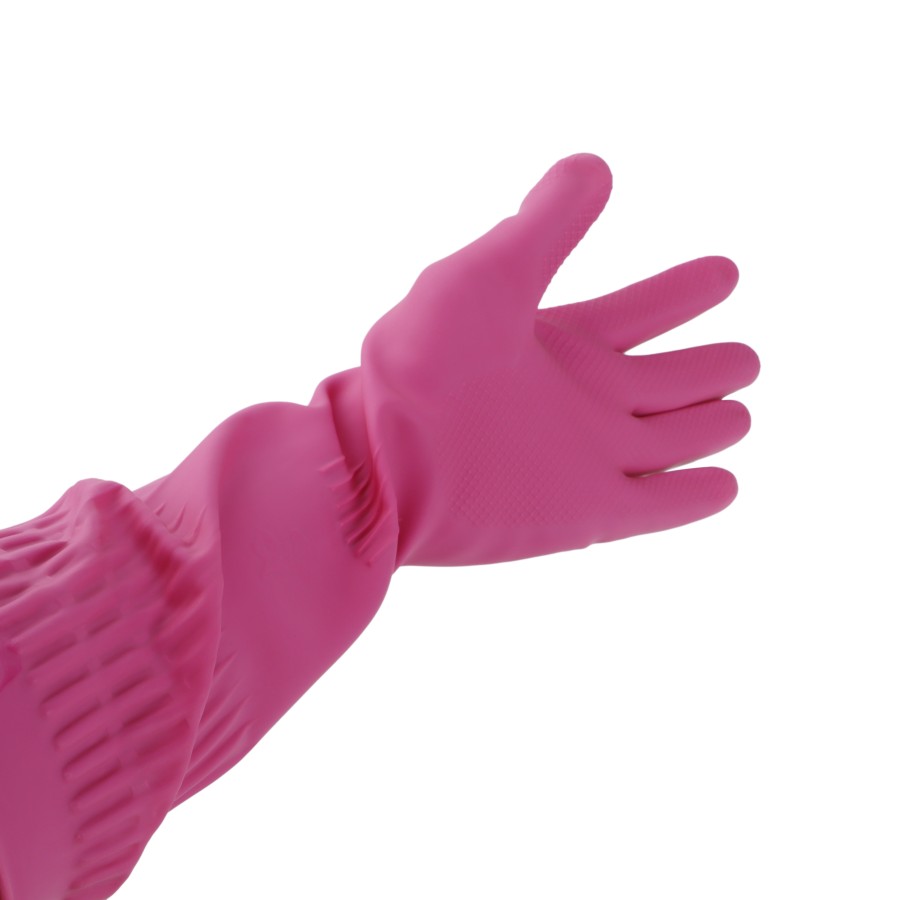 KITCHENMARK Rubber Latex Household Gloves Pair 38cm - Pack of 10 - Pink