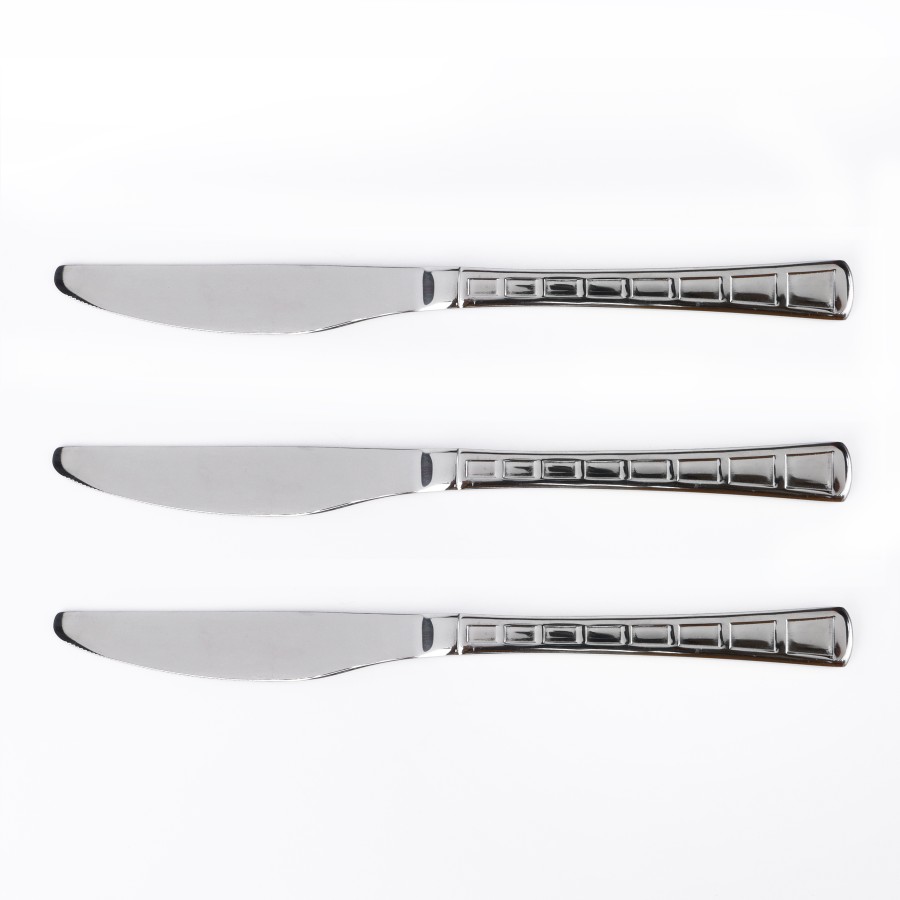 BECHOWARE 3pc Stainless Steel Pattern Design Dessert Knife Set 23.5cm - Silver