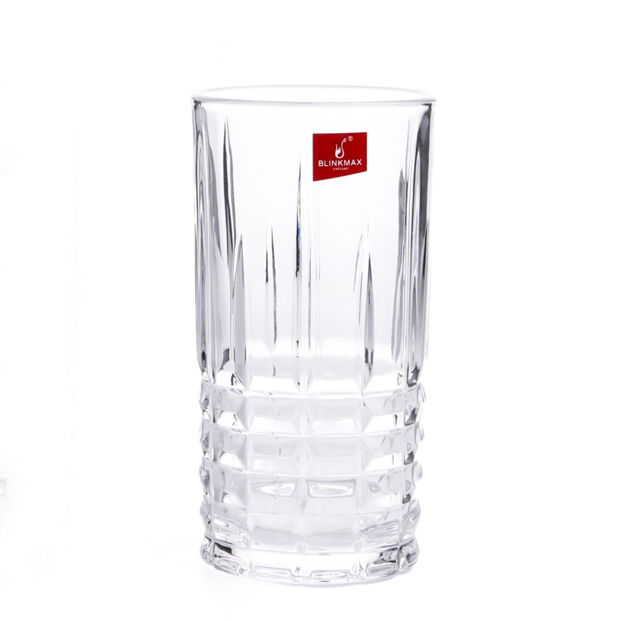 BLINKMAX 6pc Designer Glass Tumbler Set Transparent Drinkware 440ml