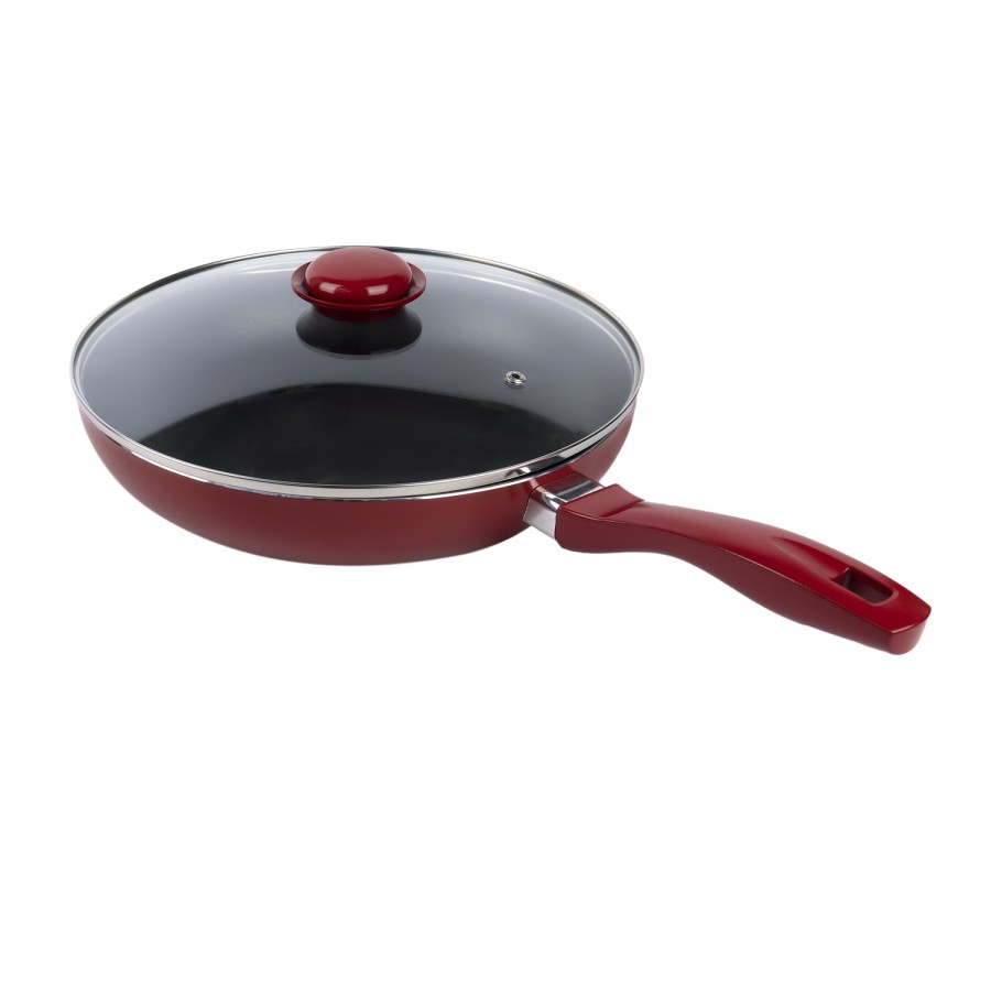 KITCHENMARK Nonstick Aluminium Frypan with Lid 28cm - Red