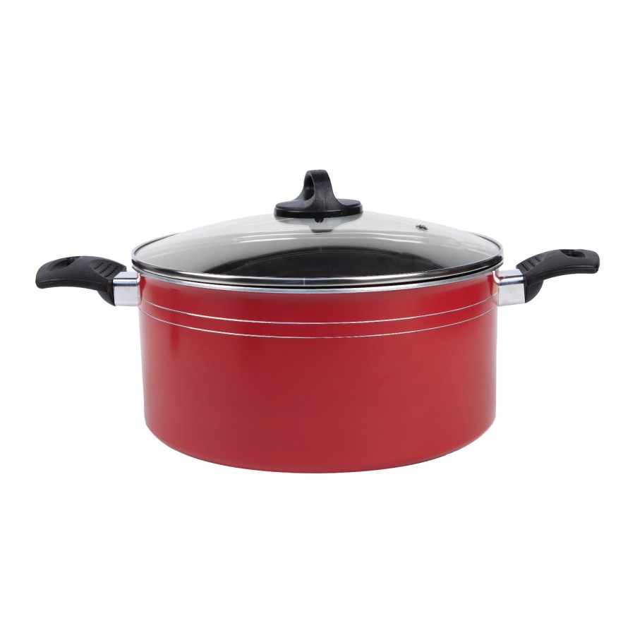 KITCHENMARK Nonstick Aluminium Casserole with Glass Lid 26cm - Red