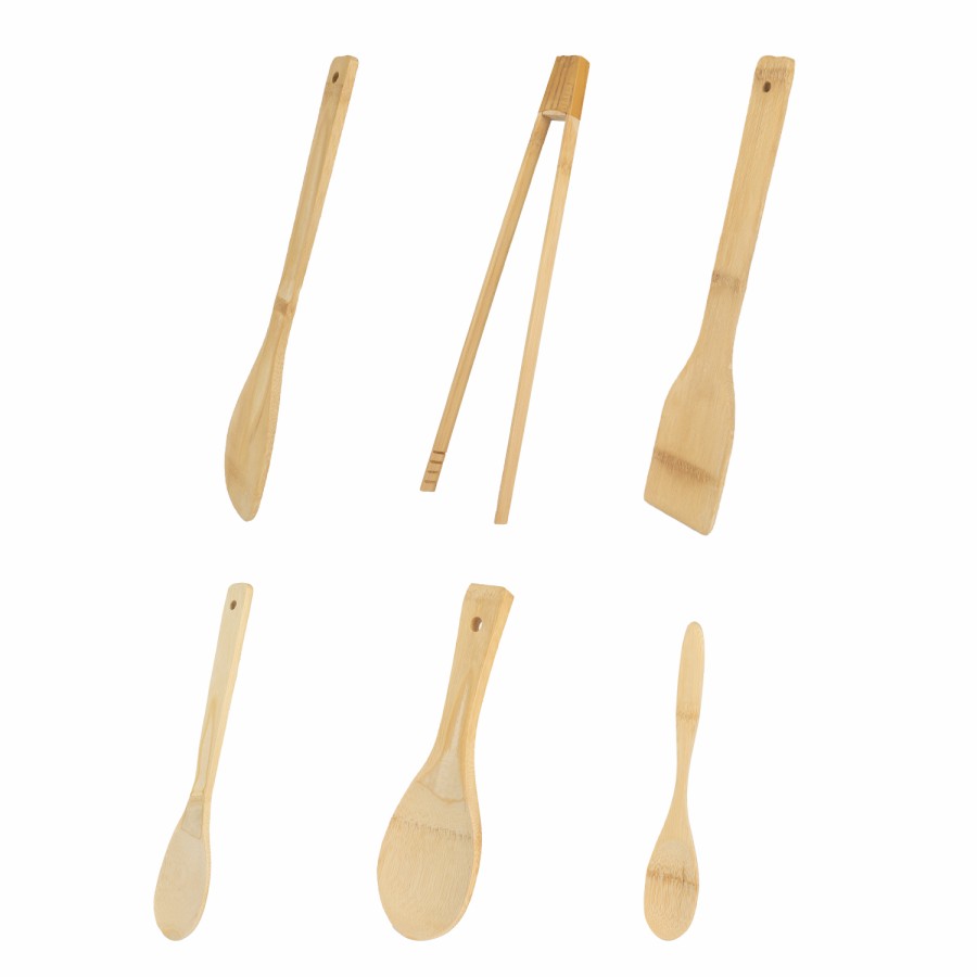 KITCHENMARK 6pc Bamboo Kitchen Spoon Set with Cutlery Holder