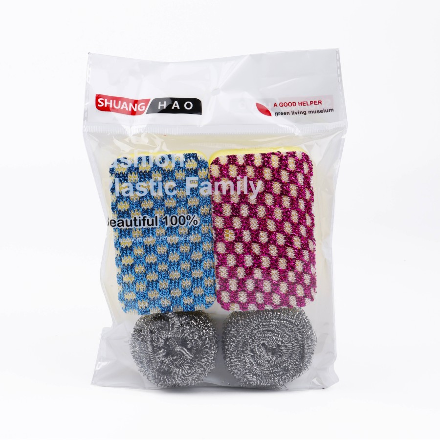 Generic 4pc Stainless Steel Scourer & Sponge Combo Pack