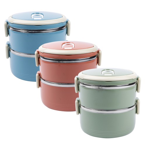 Generic Stainless Steel Round Double Layer Lunch Box 1016mL - 3 Color Pack