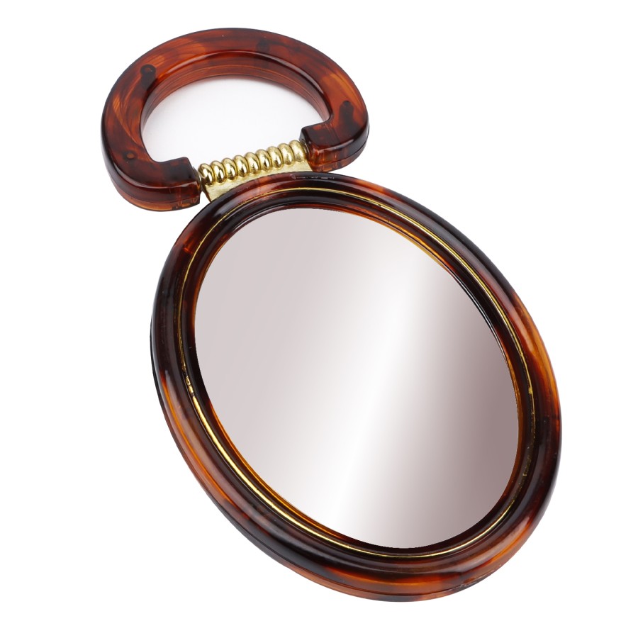 Generic Tabletop Desk Makeup Double Side Oval Mirror 14.5cm - Brown