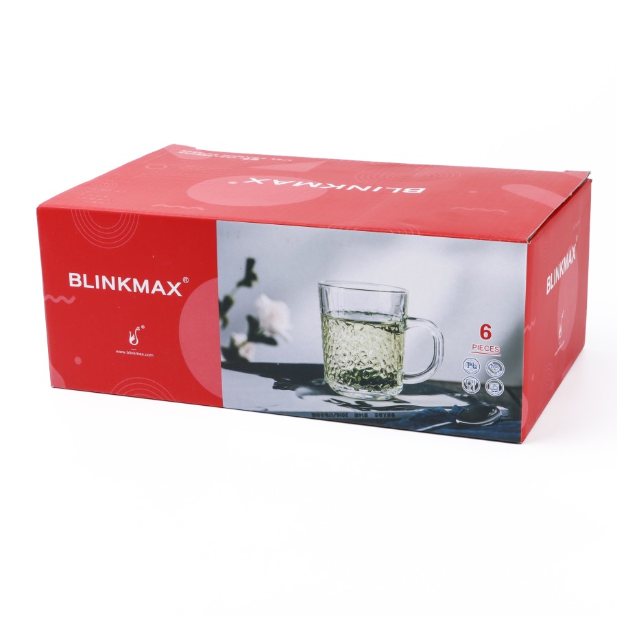 BLINKMAX 6pc Tea Cup Glass Tumbler Set Transparent Drinkware 230ml