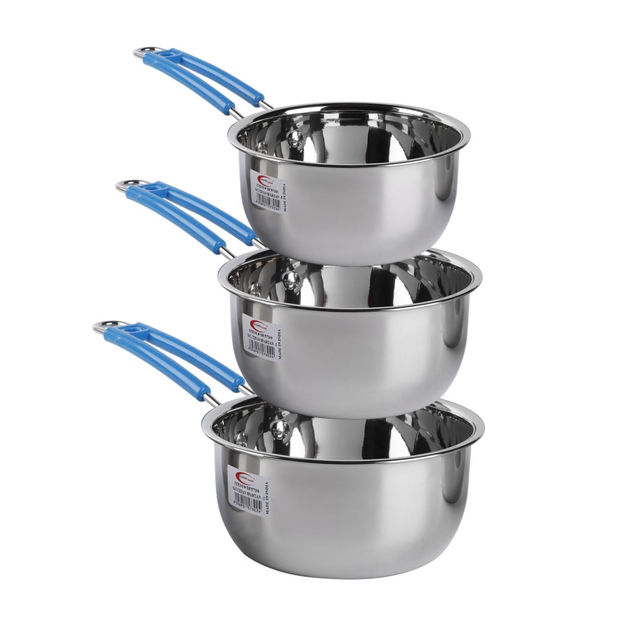 KITCHENMARK 3pc Stainless Steel Sauce Pan 15cm, 18cm, 20cm - Blue