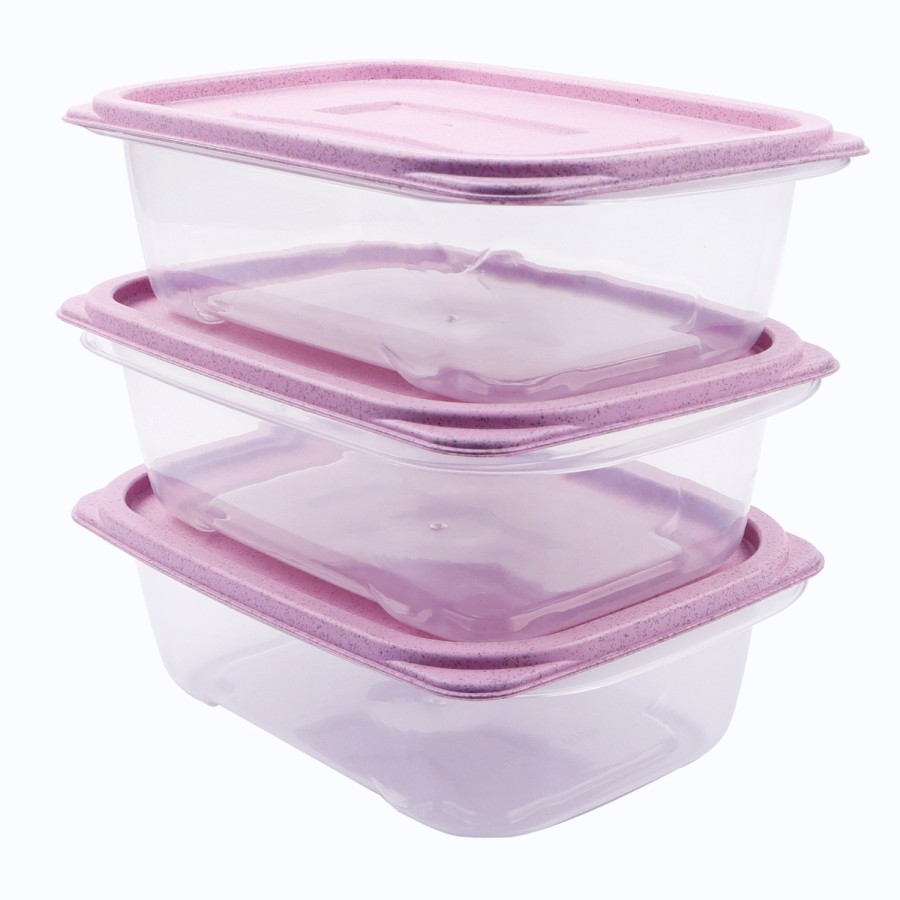 Generic  Rectangular Biodegradable Plastic 3pc Container Set 1350ml - 3 Color Pack